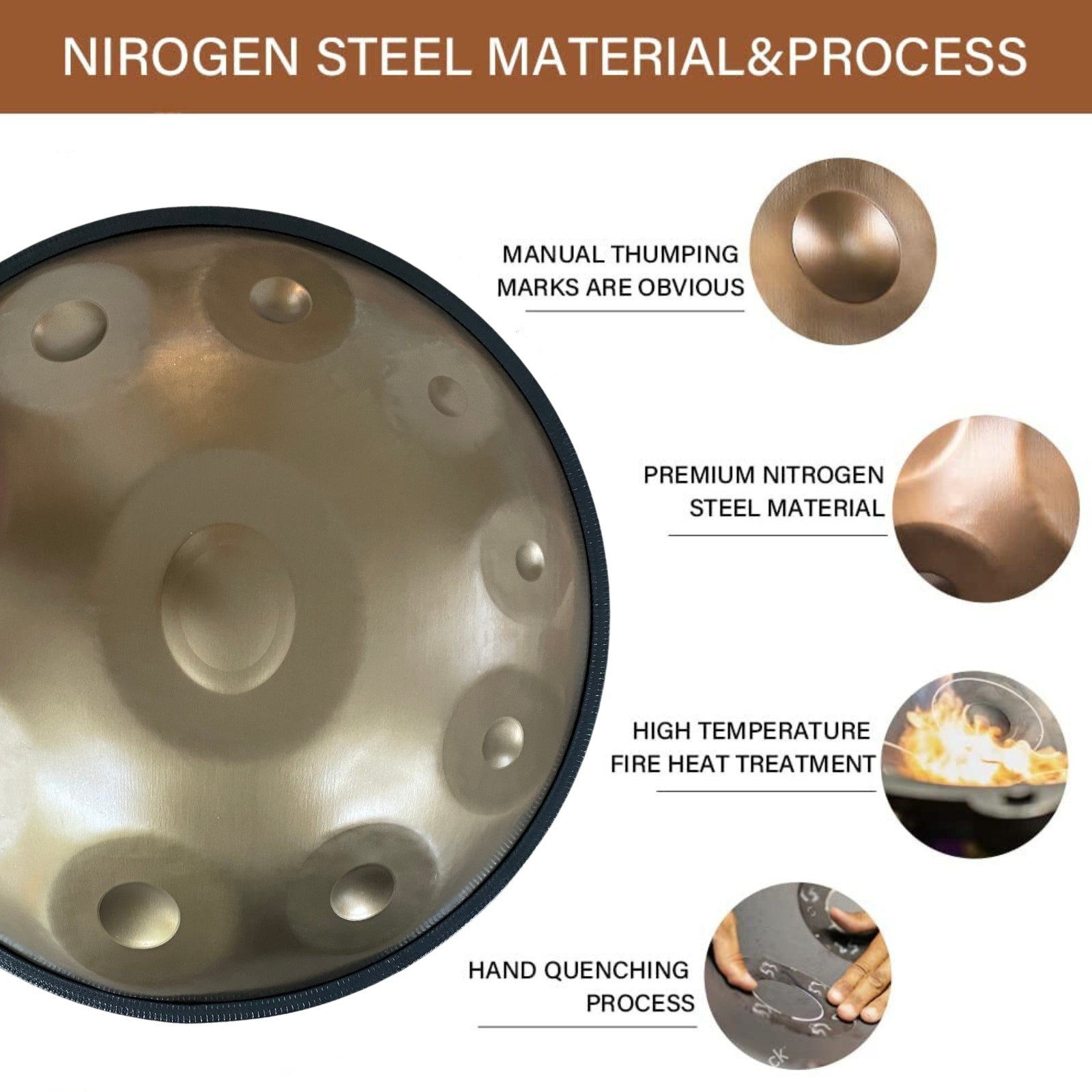 Jam Music 10 Notes Handpan 22' Inch Handpan Drum Hand Drum In Minor D 440Hz- Gold