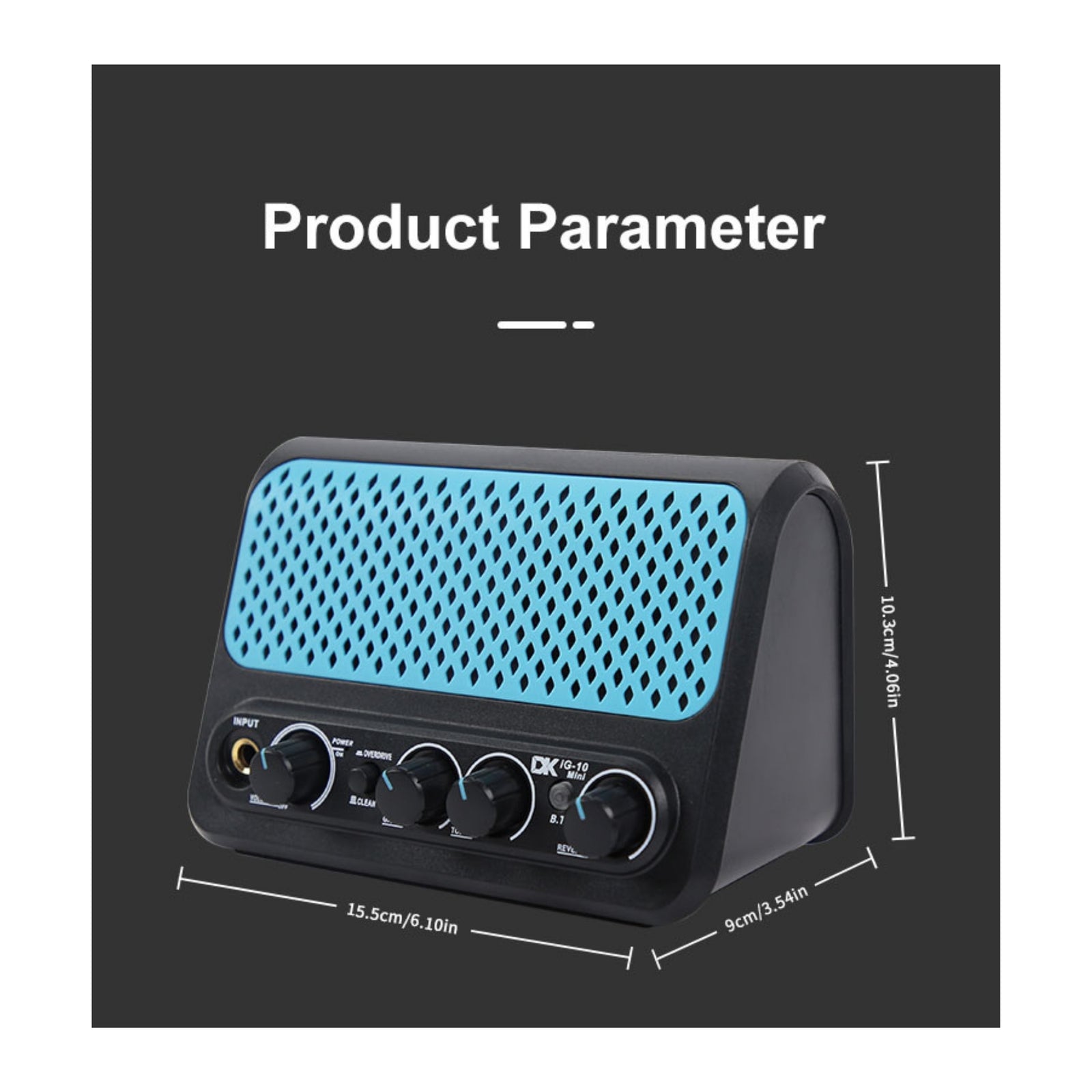 DK IG-10 Mini Guitar Amp Black Dimensions