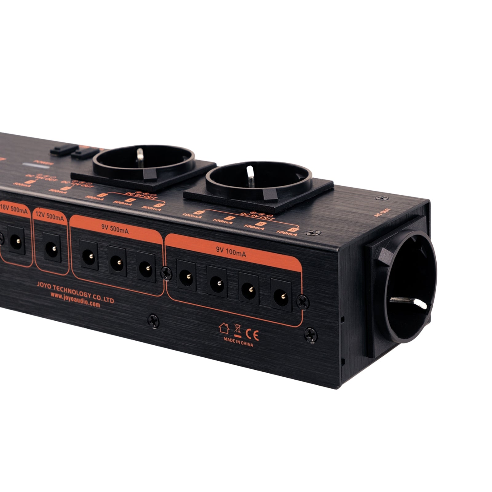 Joyo JP-07 Black power supply unit with multiple power sockets outputs for guitar effects pedals right close angle