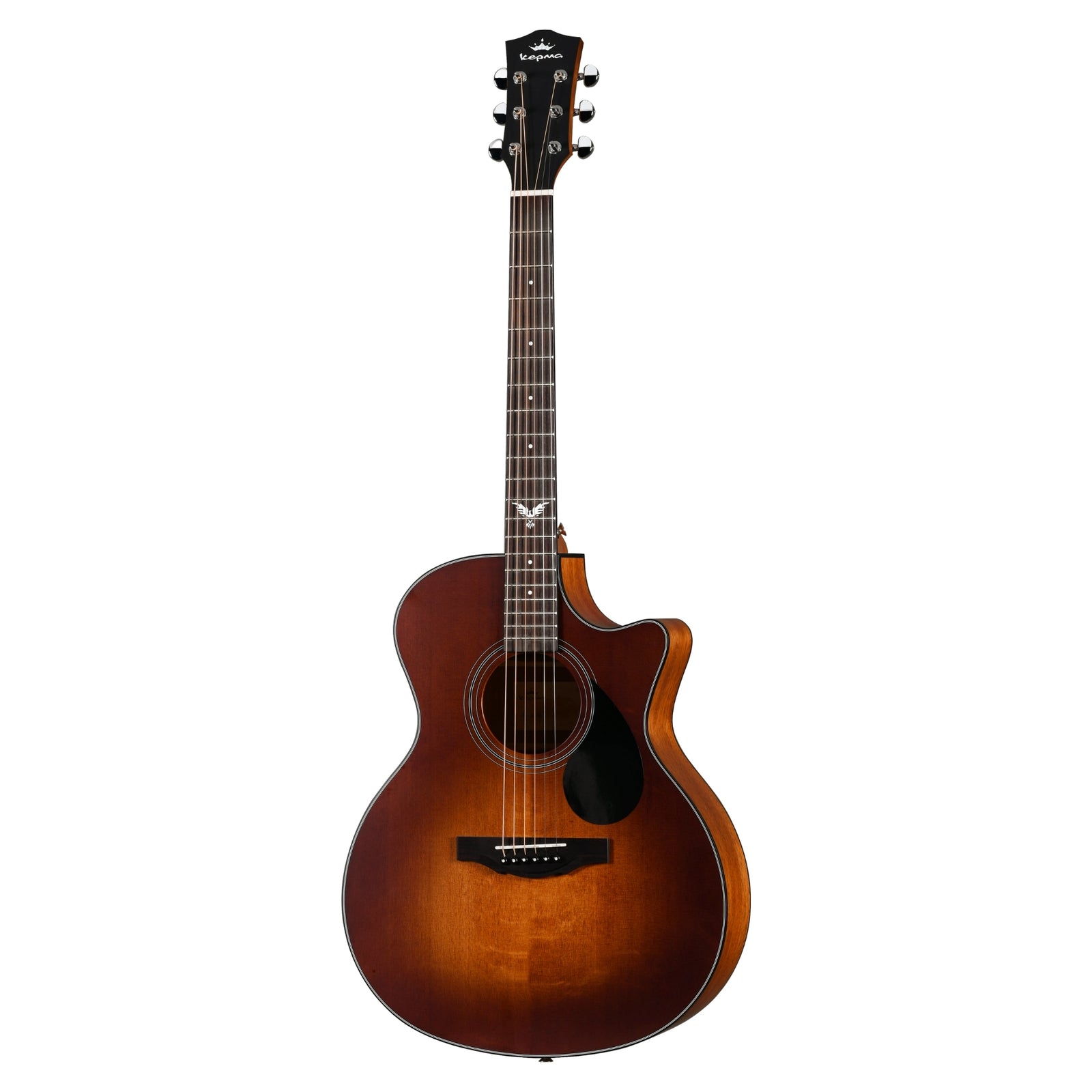 Acoustic guitar with a sunburst finish on a white background