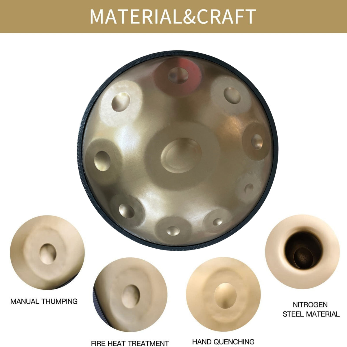 Jam Music 10 Notes Handpan 22' Inch Handpan Drum Hand Drum In Minor D 440Hz- Gold