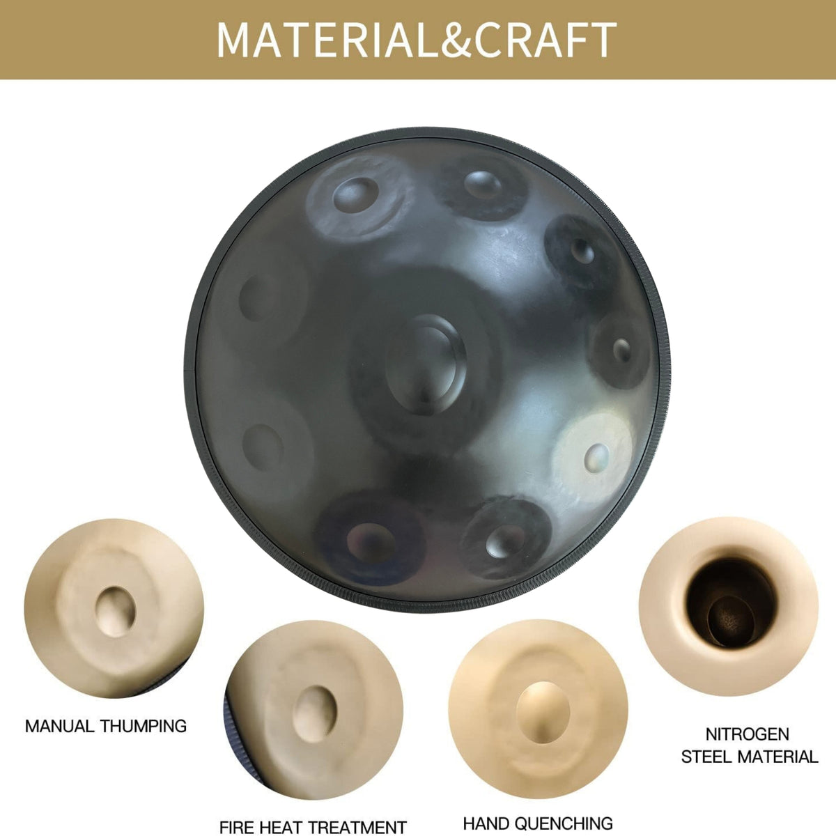 Jam Music 10 Notes Handpan 22' Inch Handpan Drum Hand Drum In Minor D 440Hz- Black