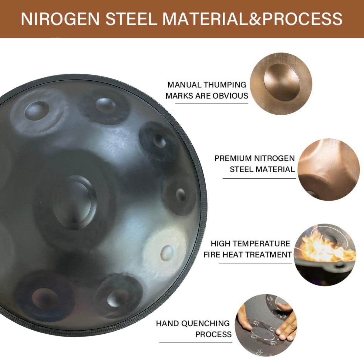 Jam Music 10 Notes Handpan 22' Inch Handpan Drum Hand Drum In Minor D 440Hz- Black