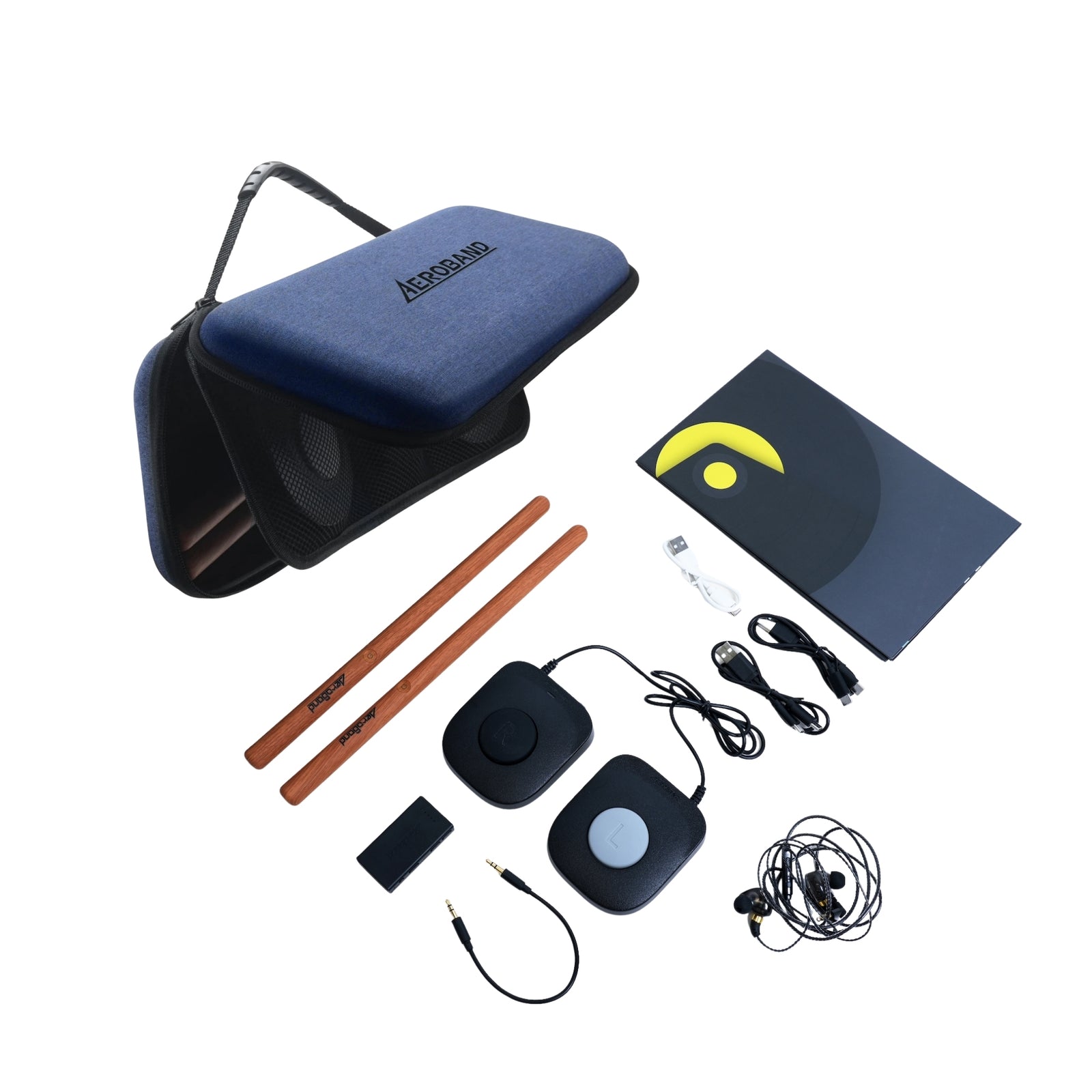 A portable AeroBand Drum kit including a blue hard carrying case 