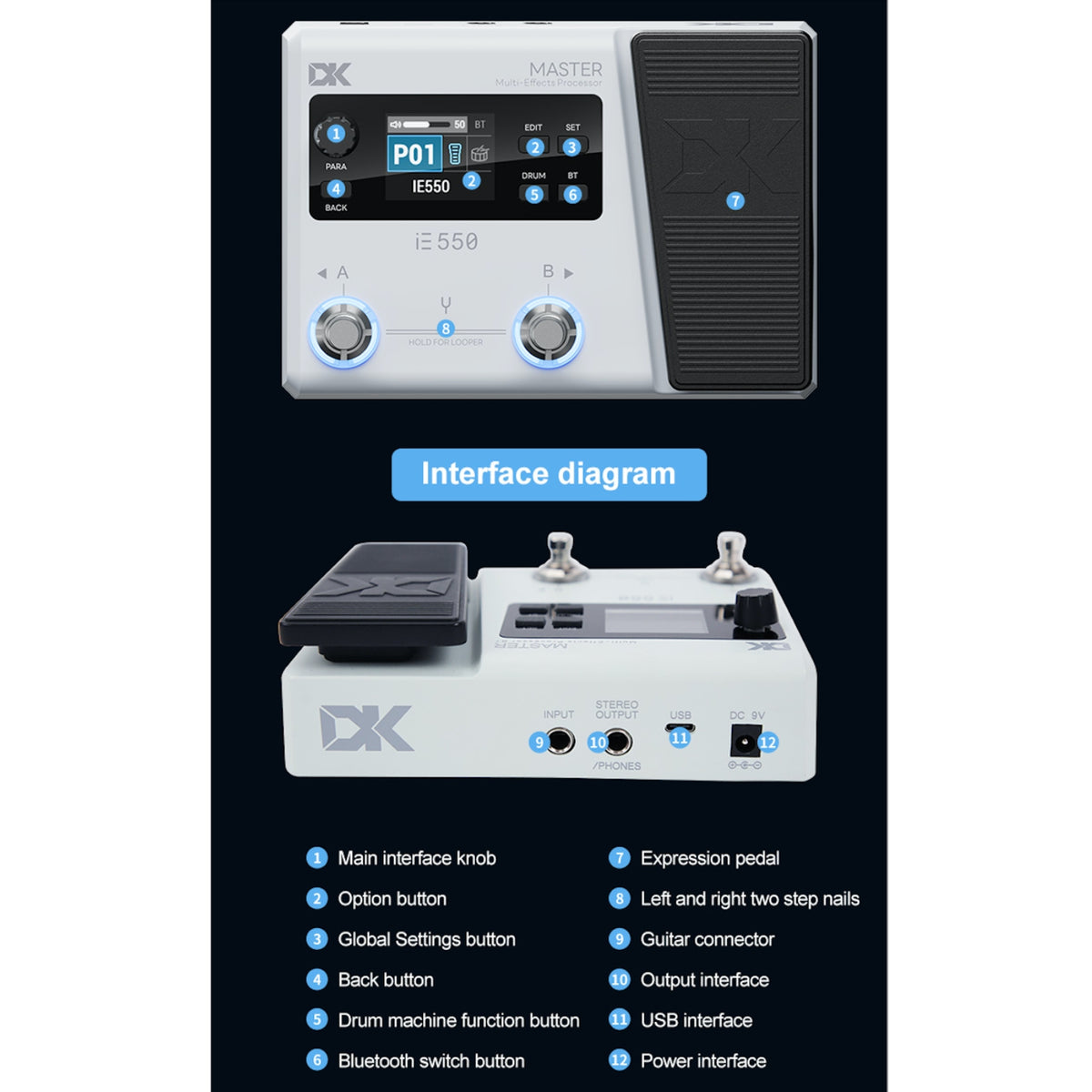 DK iE-550 Multi-effects Guitar Processor With Bluetooth & App - ETONE.SHOP