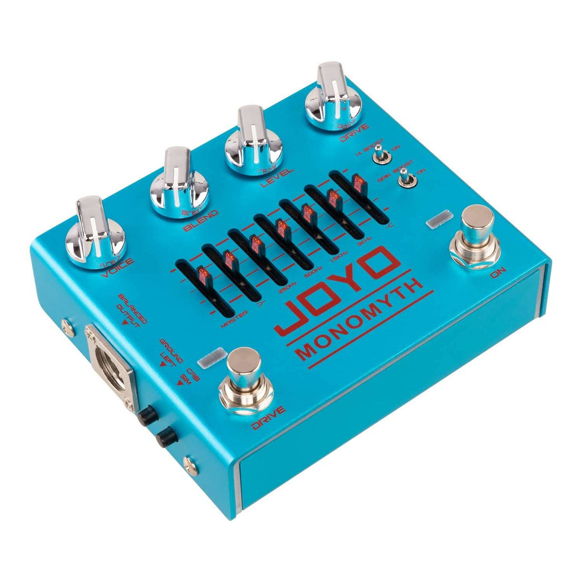 Blue guitar effects pedal with JOYO branding on a white background