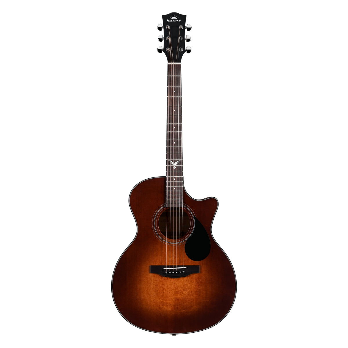 Acoustic guitar with a sunburst finish on a white background