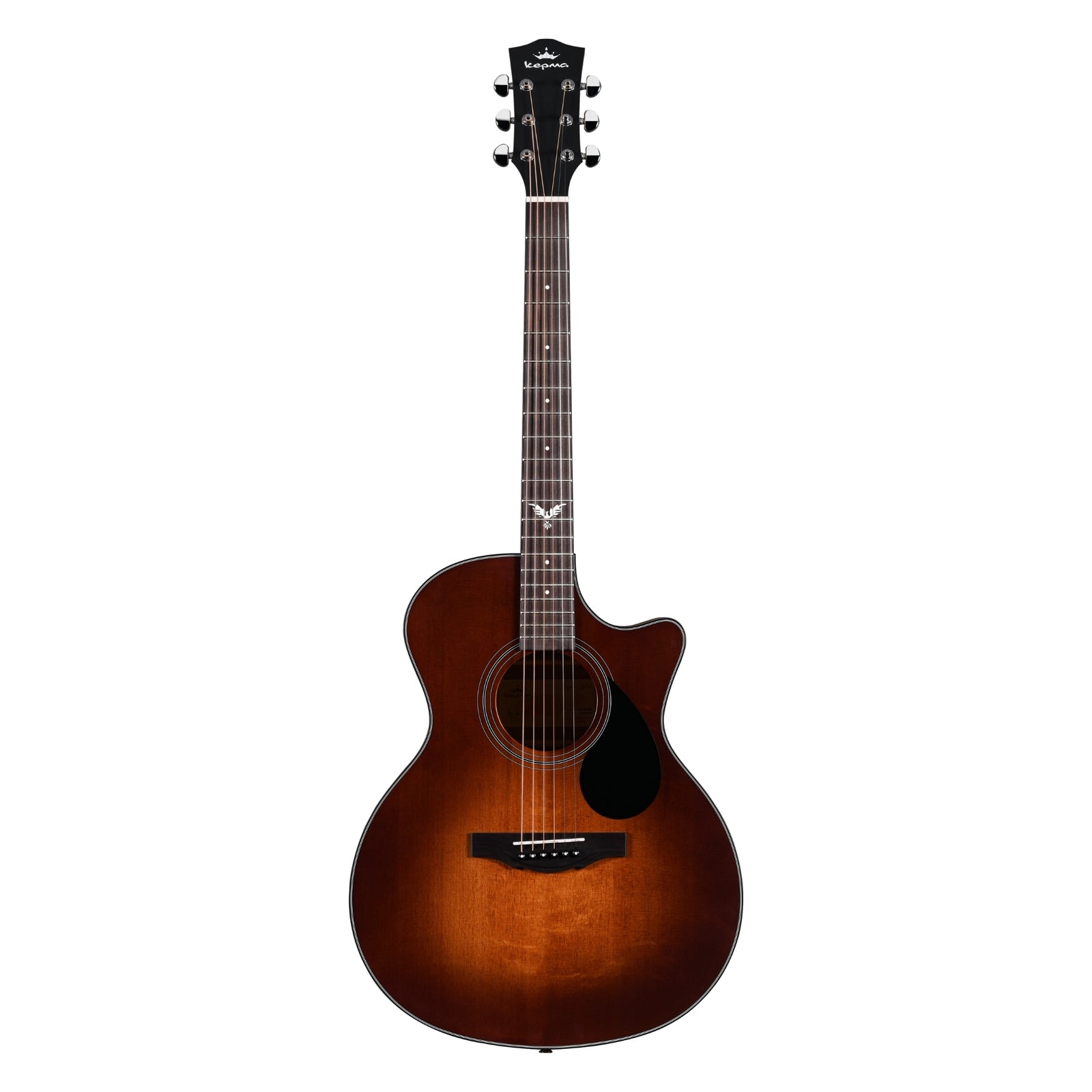 Acoustic guitar with a sunburst finish on a white background