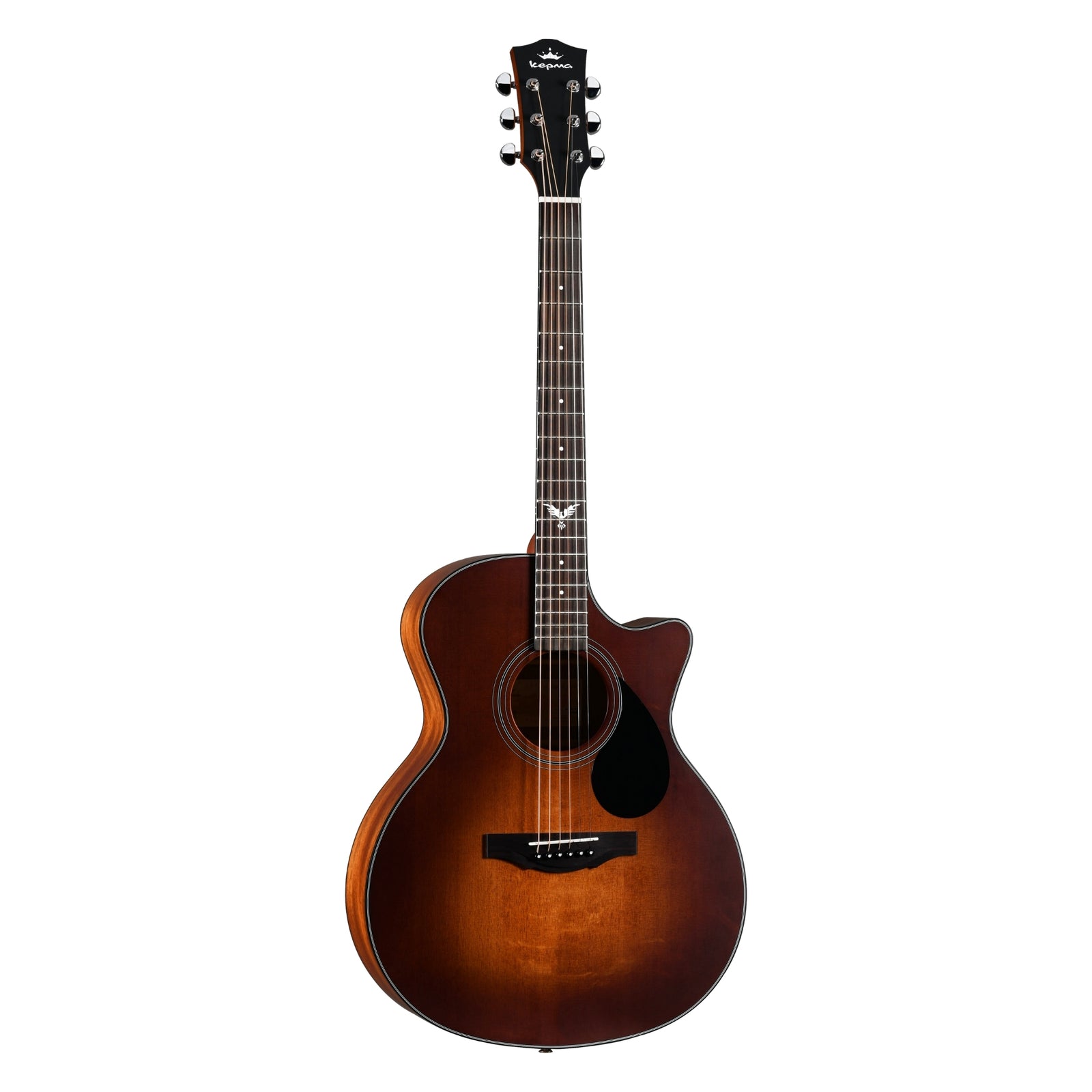 Acoustic guitar with a sunburst finish on a white background
