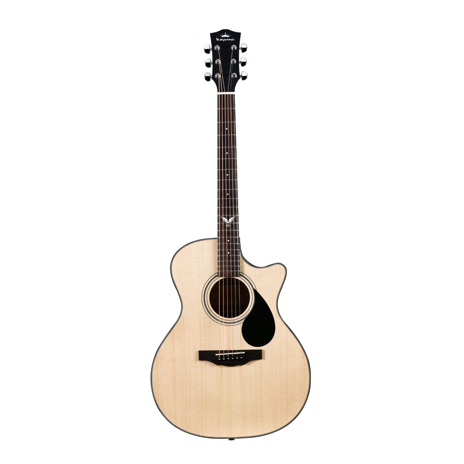 Acoustic guitar with a cutaway on a white background