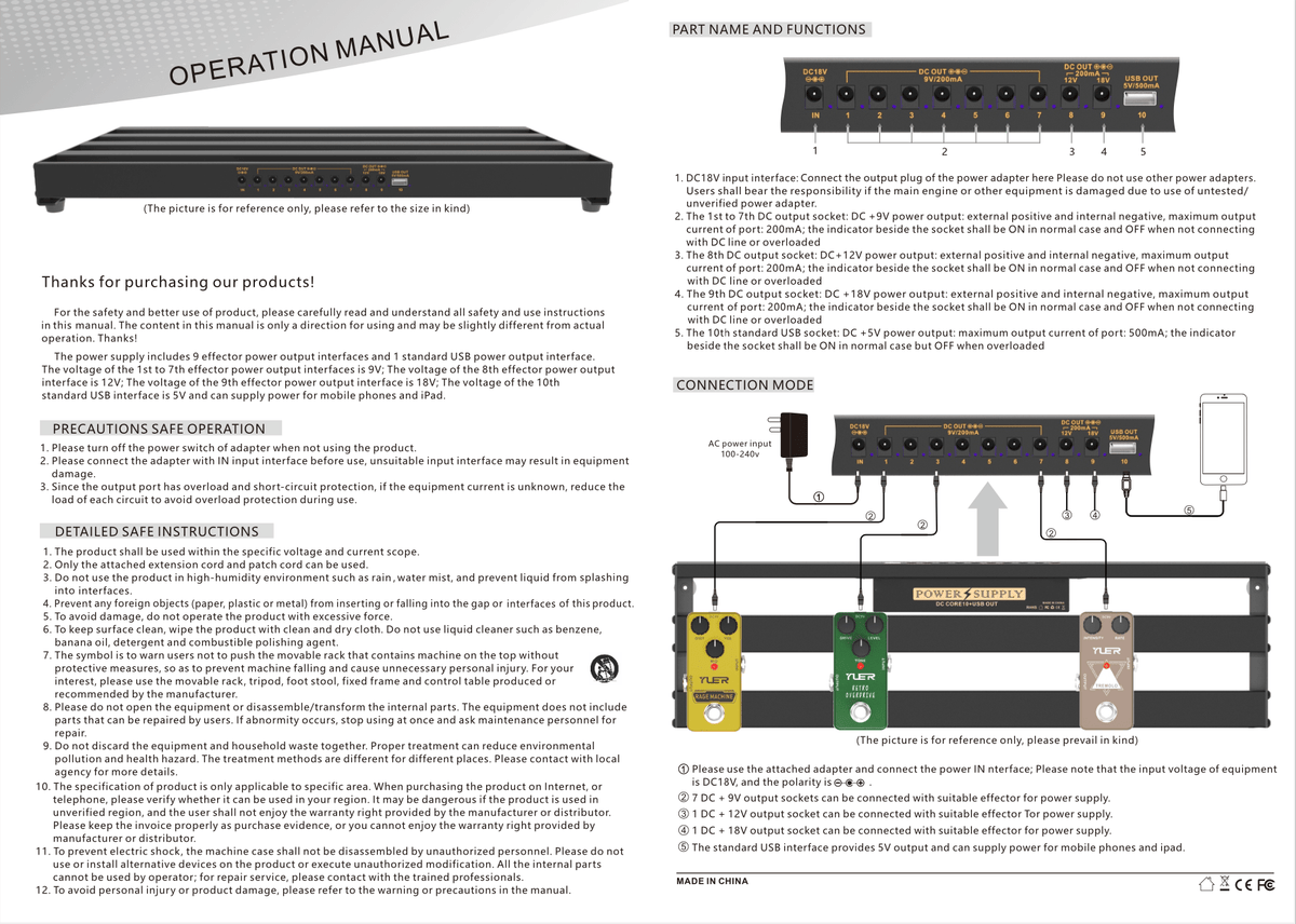 YUER PR-01 Guitar Effect Pedalboard with Power Supply