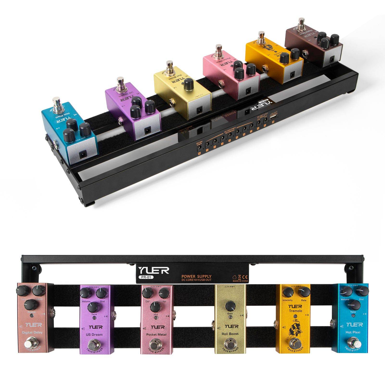 yuer pedals YUER PR-01 Guitar Pedalboard with Built-In Power Supply & USB Output